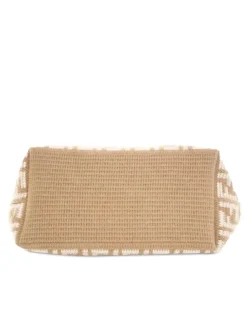 Preloved Mini Raffia Top Handle Bag with Leather Trim