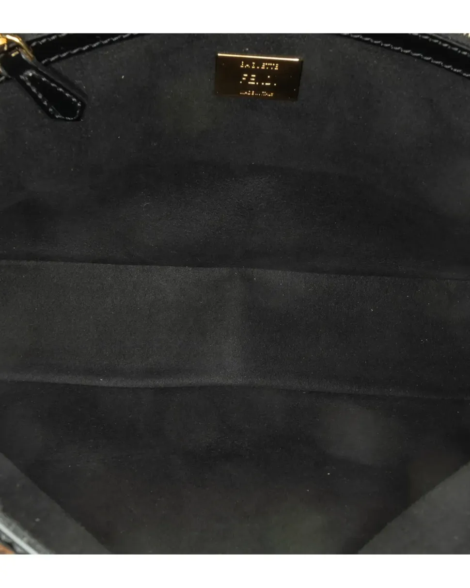 Preloved Oblique Chain Shoulder Bag with Canvas Body and Chain Link
