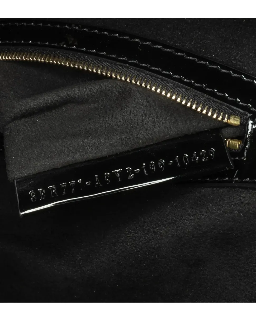 Preloved Oblique Chain Shoulder Bag with Canvas Body and Chain Link
