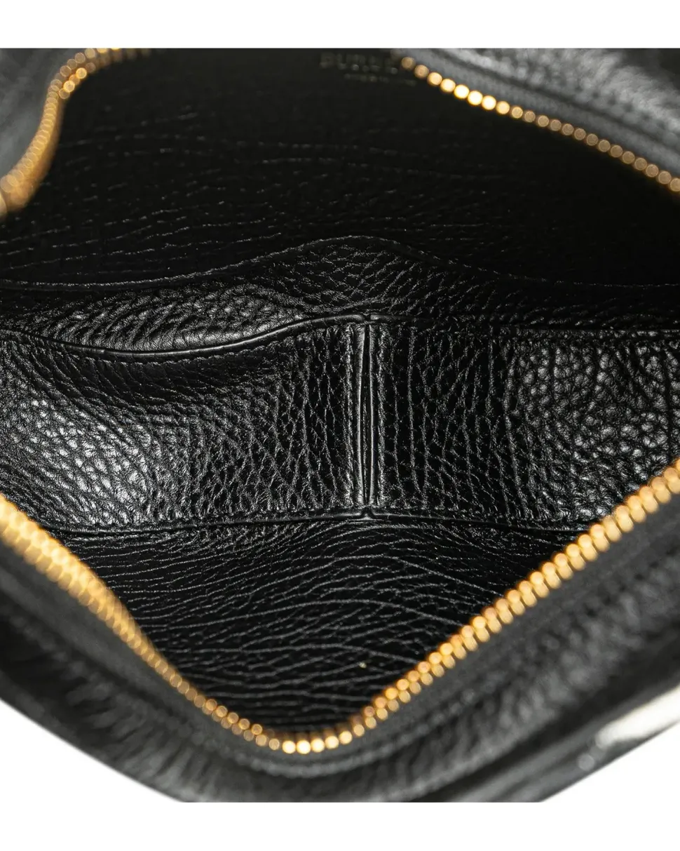 Preloved Shearling Flat Pouch with Leather Wrist Strap and Zip Closure
