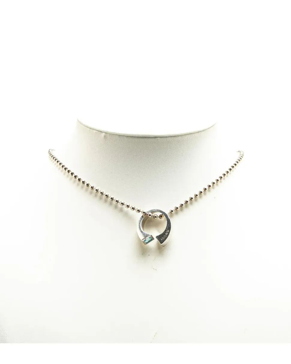 Preloved Sterling Silver Blue Topaz Pendant Necklace Minimalist