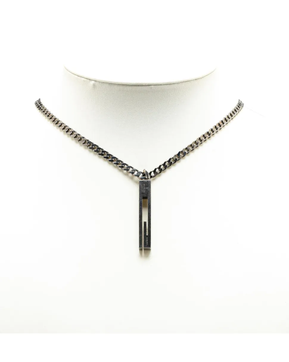 Preloved Sterling Silver G Bar Pendant Necklace with Lobster Clasp
