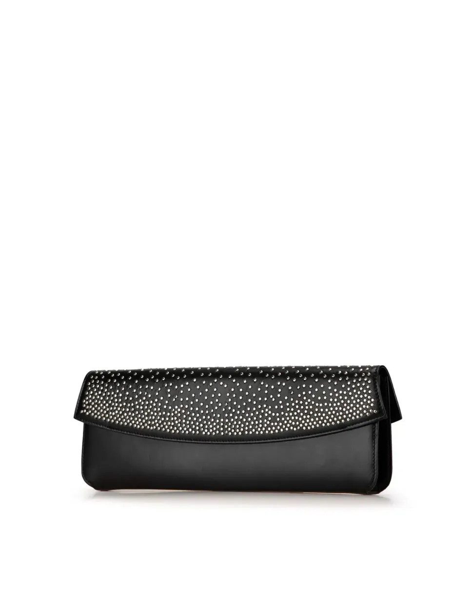 Preloved Studded Satin Microcannage Clutch with Chain