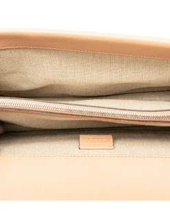 Preloved Suede Shoulder Bag with Leather Trim and Push Lock Closure