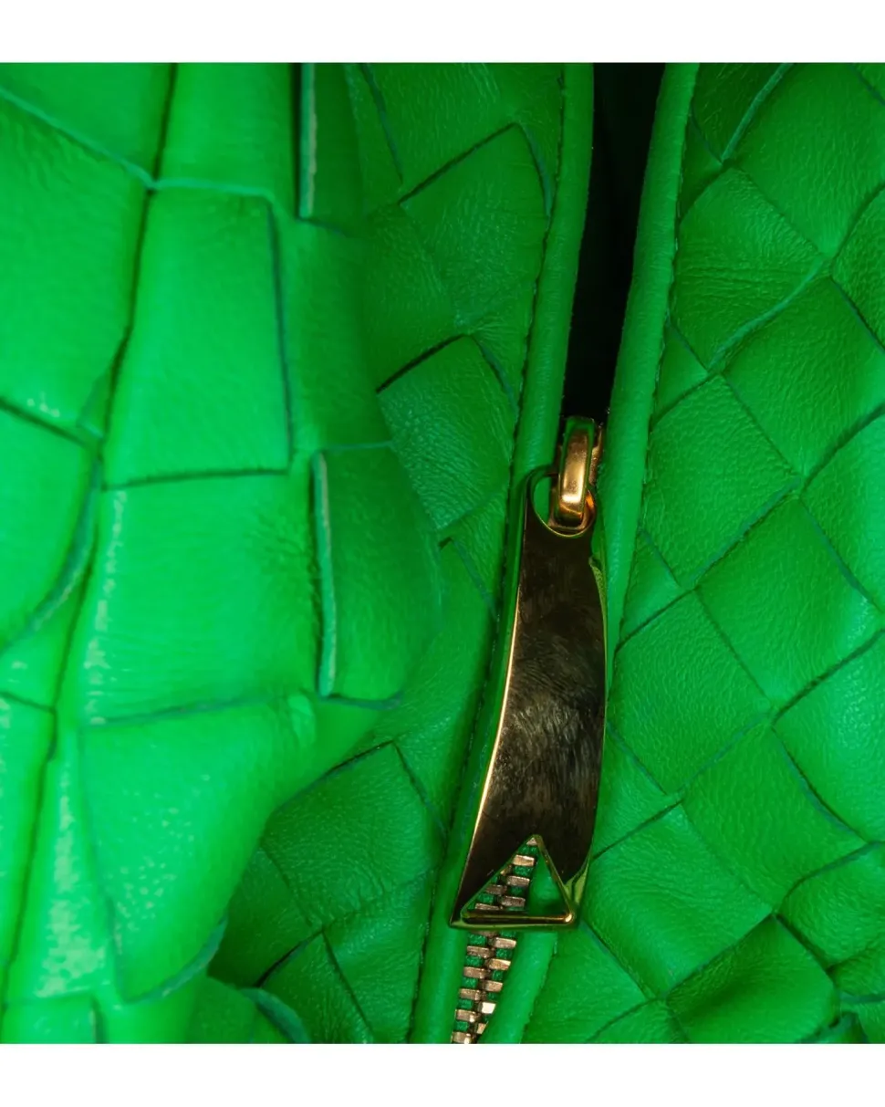 Preloved Woven Lambskin Leather Tote with Rolled Handles