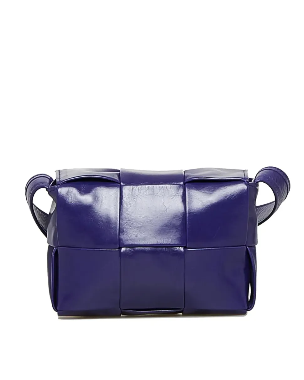 Preloved Woven Leather Shoulder Bag with Front Flap Closure