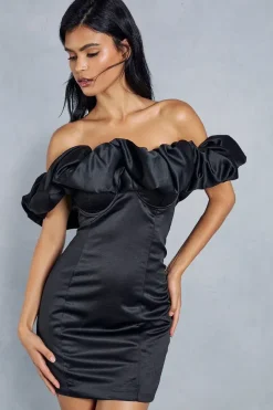 Premium Asymmetric Frill Bodycon Mini Dress