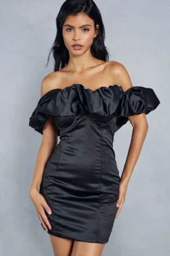 Premium Asymmetric Frill Bodycon Mini Dress
