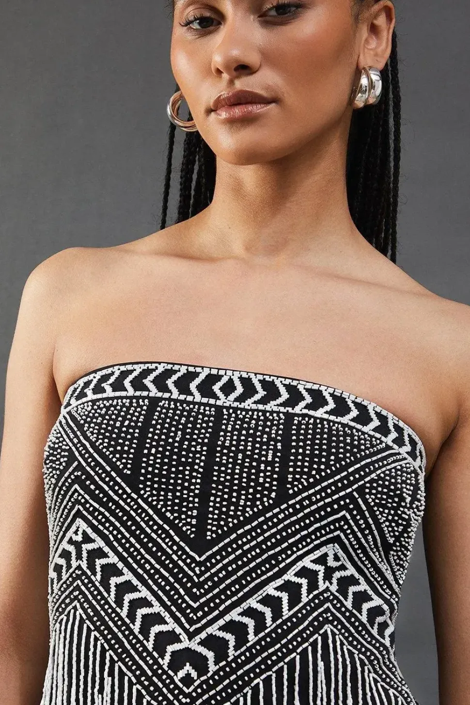 Premium Bead Fringe Embellished Sequin Bandeau Mini Dress