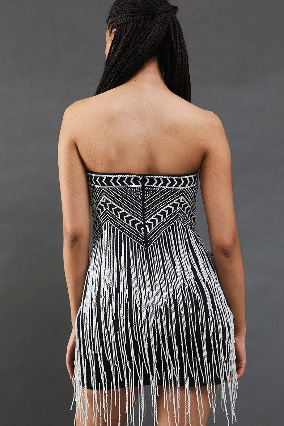 Premium Bead Fringe Embellished Sequin Bandeau Mini Dress
