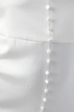 Premium Button Front Blouson Sleeve Satin Wedding Dress