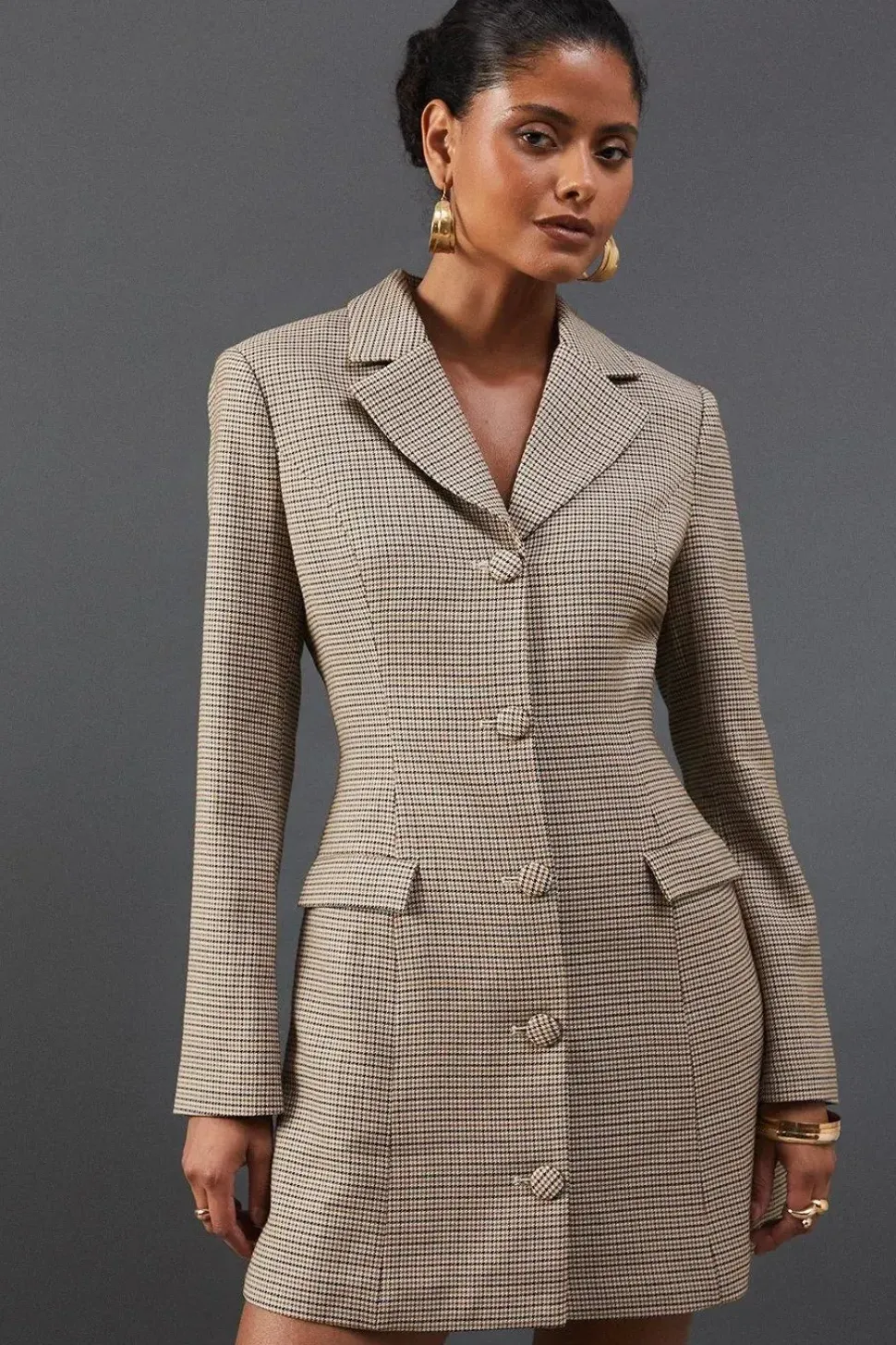 Premium Check Waisted Mini Blazer Dress