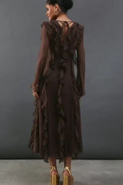 Premium Chiffon Ruffle Tie Cuff Maxi Dress