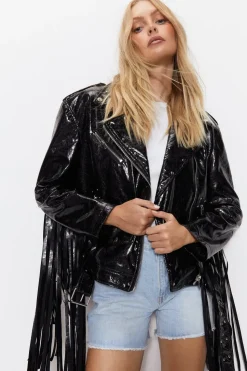 Premium Crackle Fringe Studded Biker Jacket