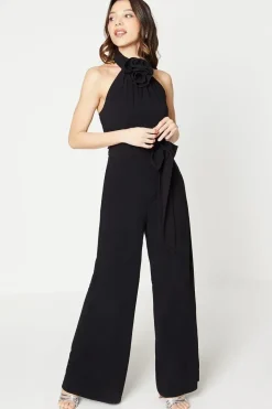 Premium Crepe Belted Corsage Jumpsuit