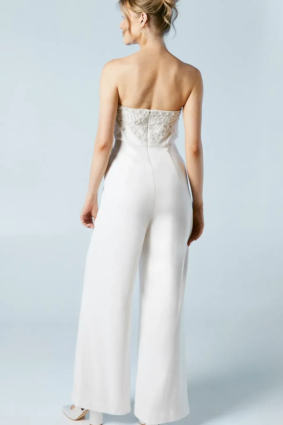 Premium Crepe Scallop Pearl Detail Bridal Jumpsuit