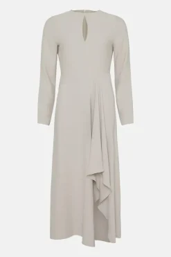 Premium Crepe Waterfall Skirt Midi Dress