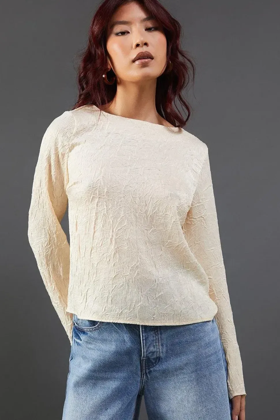 Premium Crinkle Satin Slash Neck Top