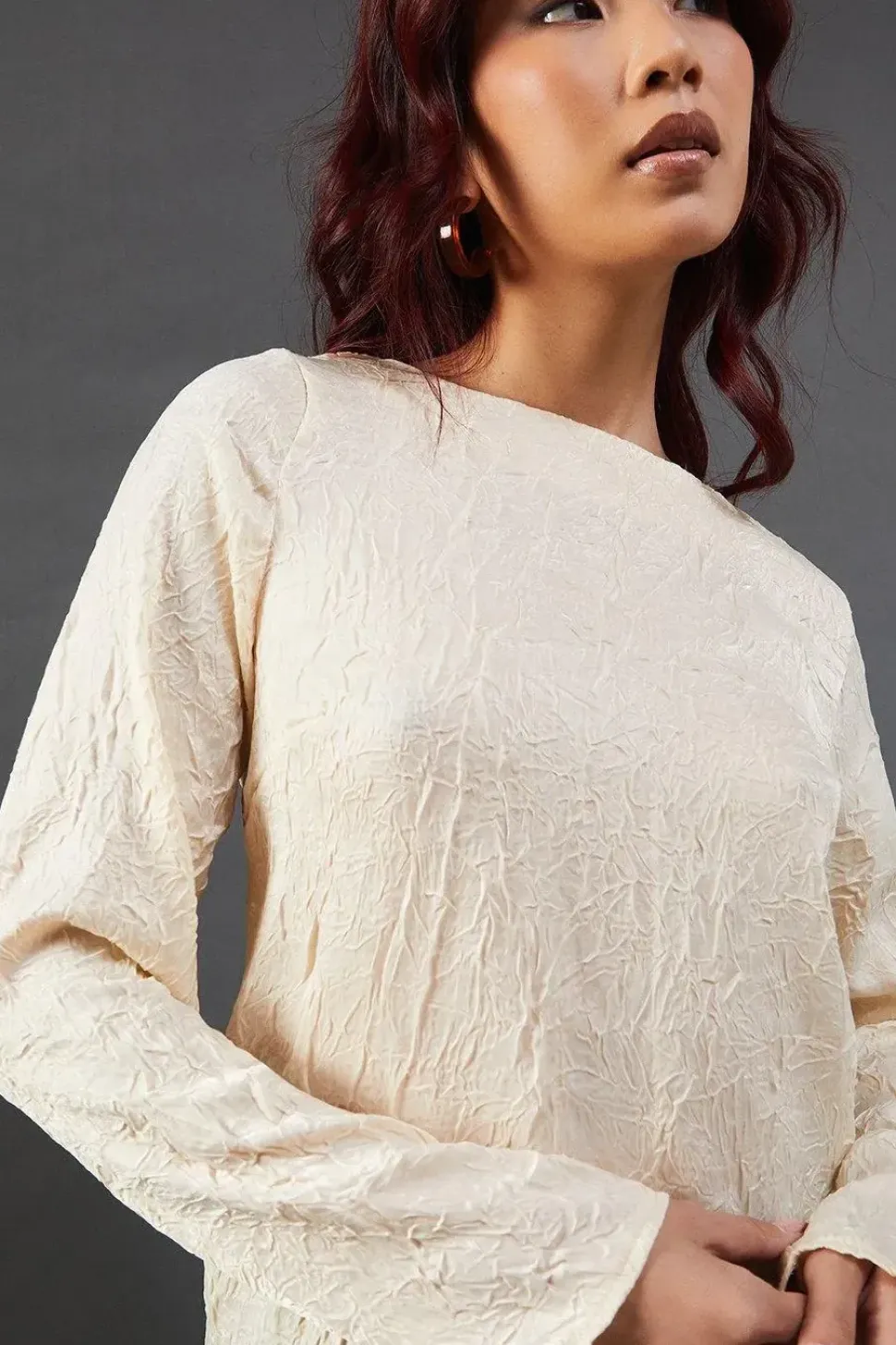 Premium Crinkle Satin Slash Neck Top