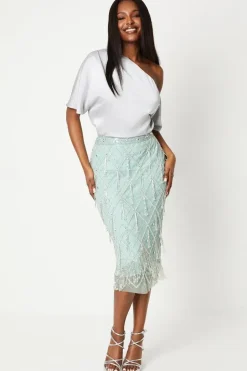 Premium Crystal Hand Embellished Midi Pencil Skirt