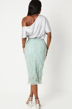 Premium Crystal Hand Embellished Midi Pencil Skirt