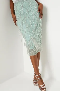 Premium Crystal Hand Embellished Midi Pencil Skirt