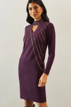 Premium  Cut Out Detail Embellished Midi Dress