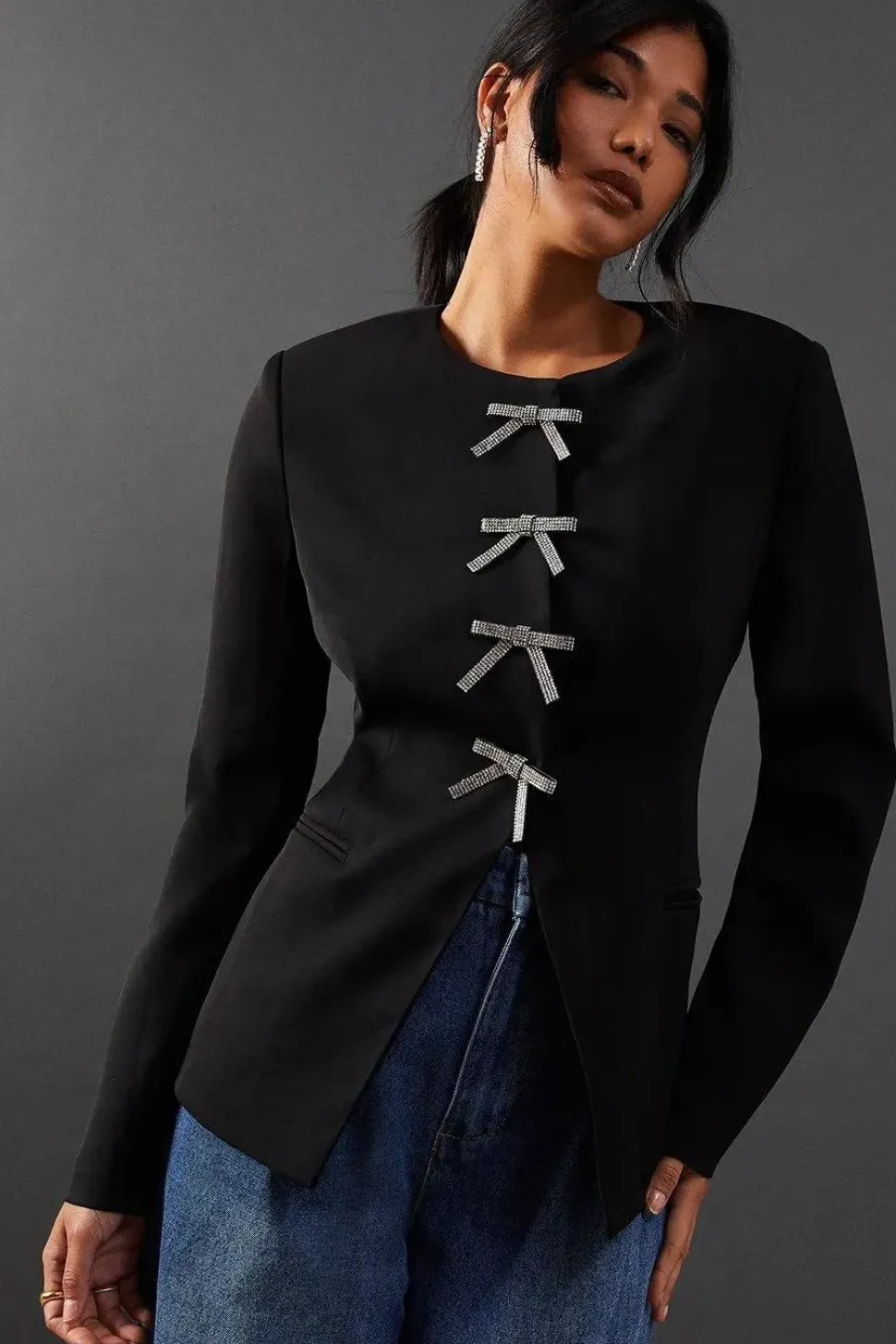 Premium Diamante Bow Waisted Blazer