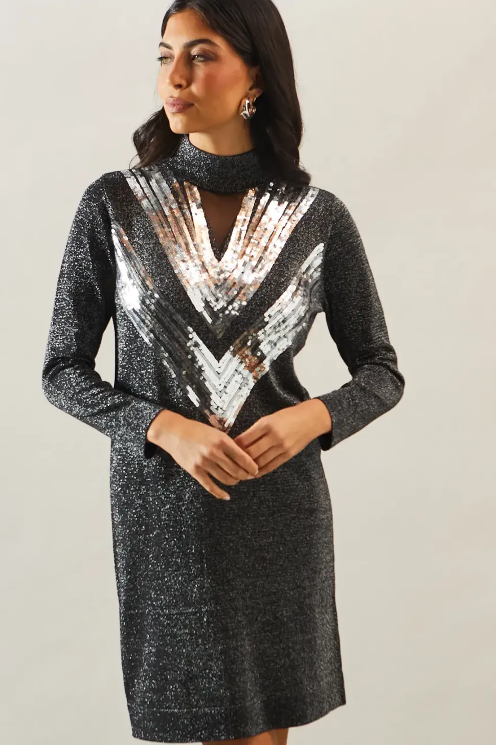 Premium Embellished Sequin Mesh Knitted Tunic Dress