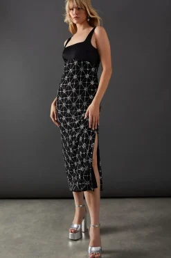 Premium Embellished Sequin Square Neck Midi Dress