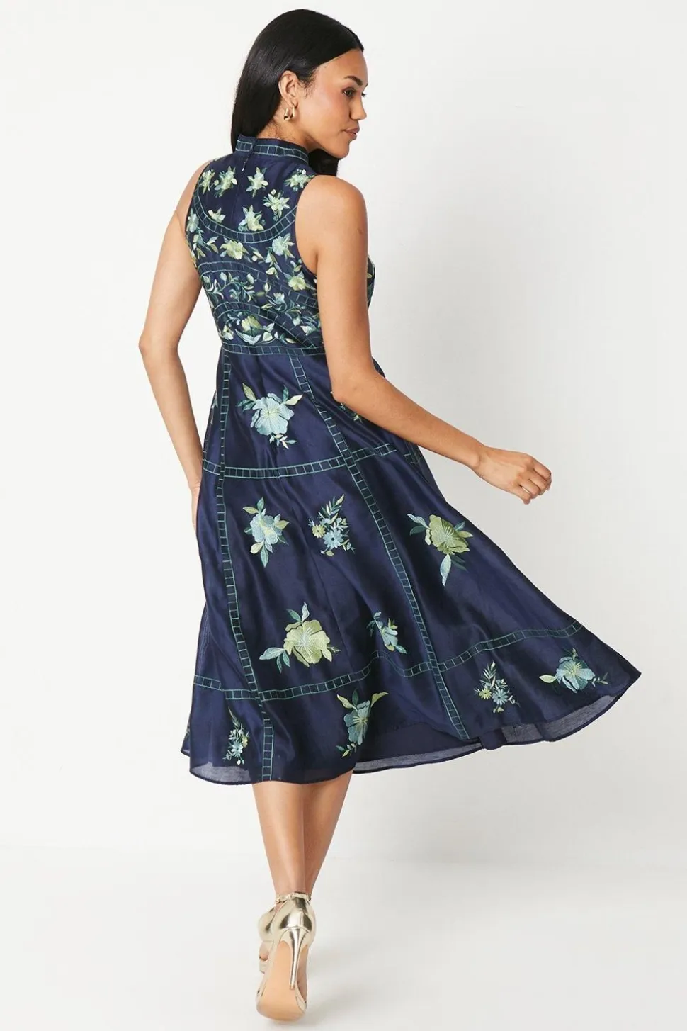 Premium Embroidered High Neck Midi Dress