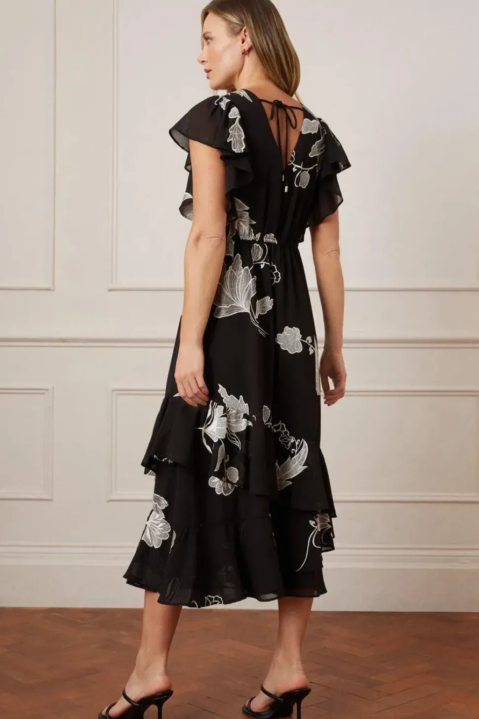 Premium Embroidered Ruffle Maxi Dress