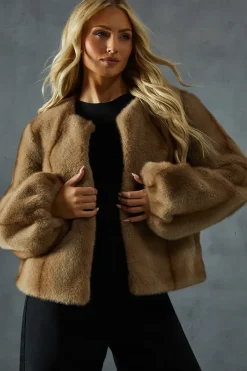Premium Faux Fur Balloon Sleeve Coat