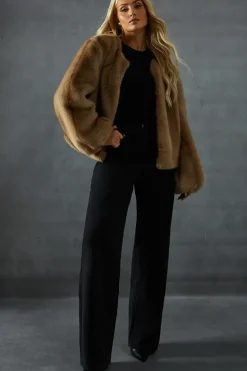 Premium Faux Fur Balloon Sleeve Coat