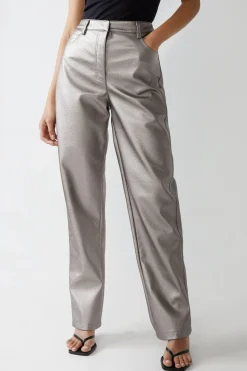 Premium Faux Leather Metallic Straight Leg Trousers