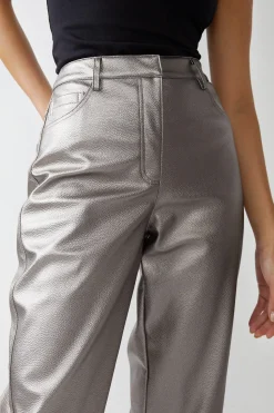 Premium Faux Leather Metallic Straight Leg Trousers