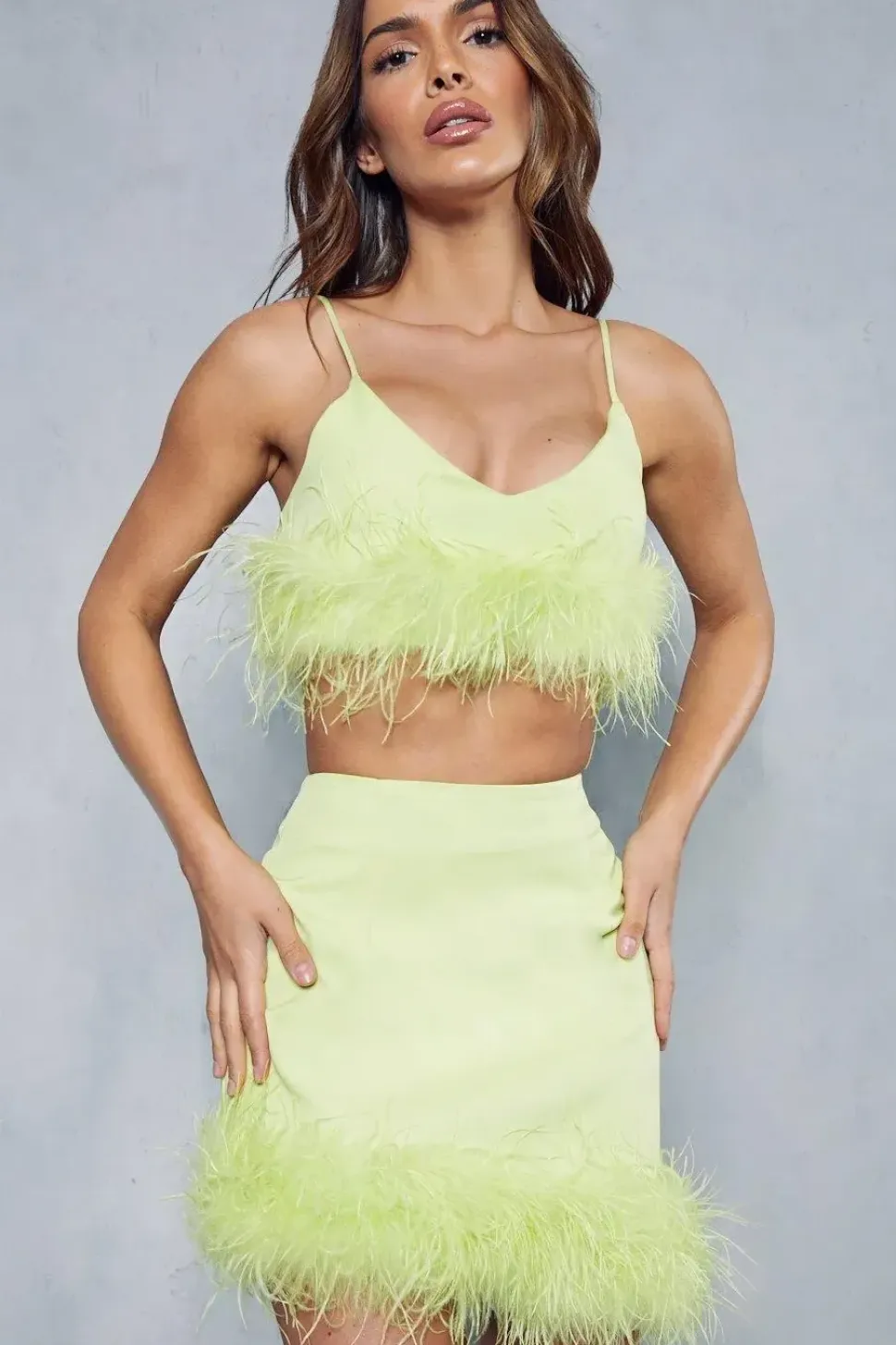 Premium Feather Trim Mini Skirt
