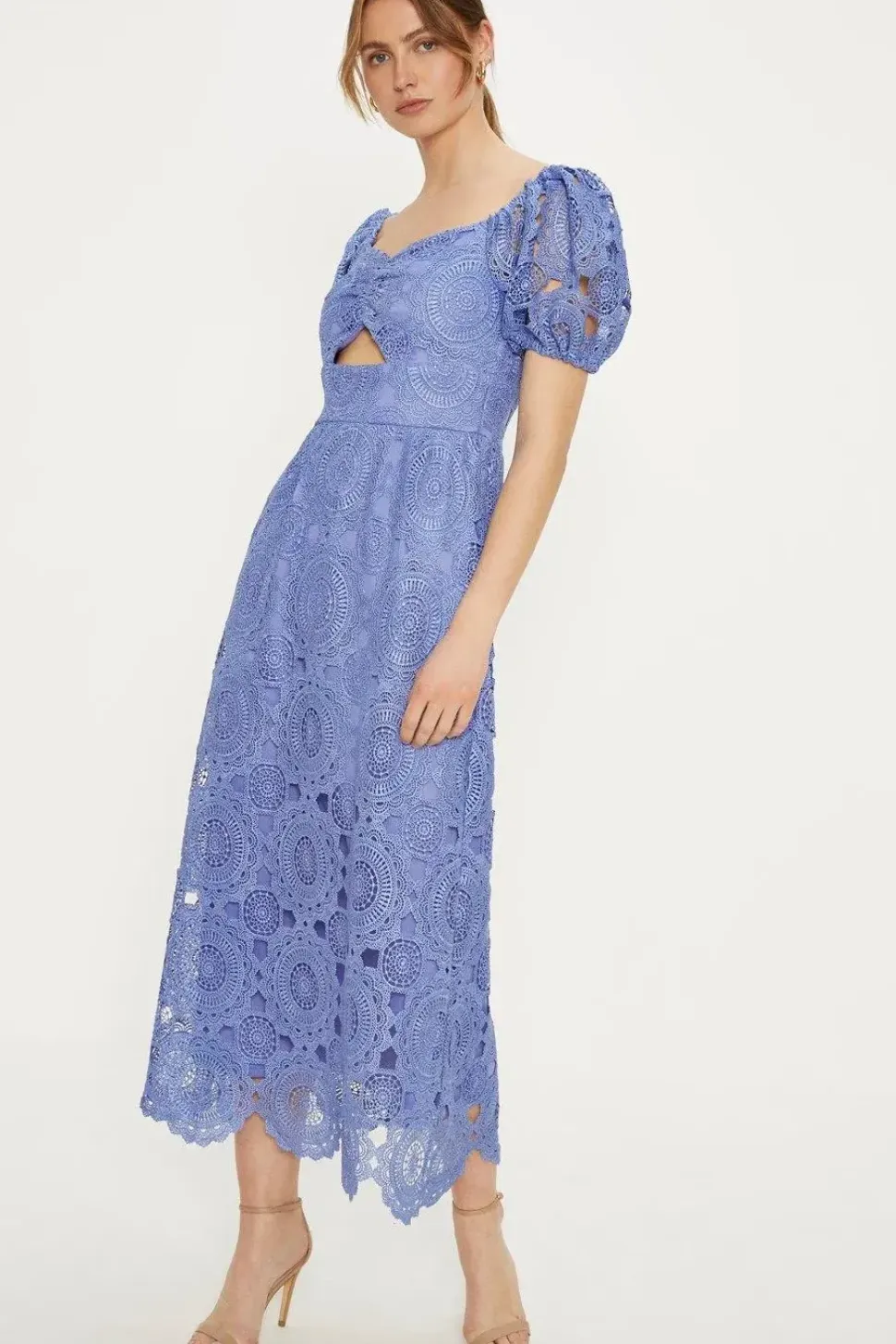 Premium Floral Lace Cut Out Midi Dress