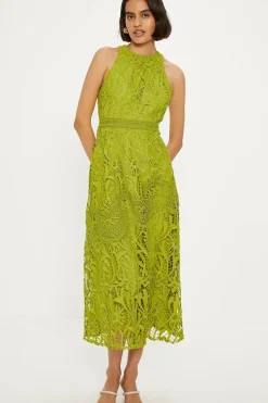Premium Floral Lace Halter Midaxi Dress