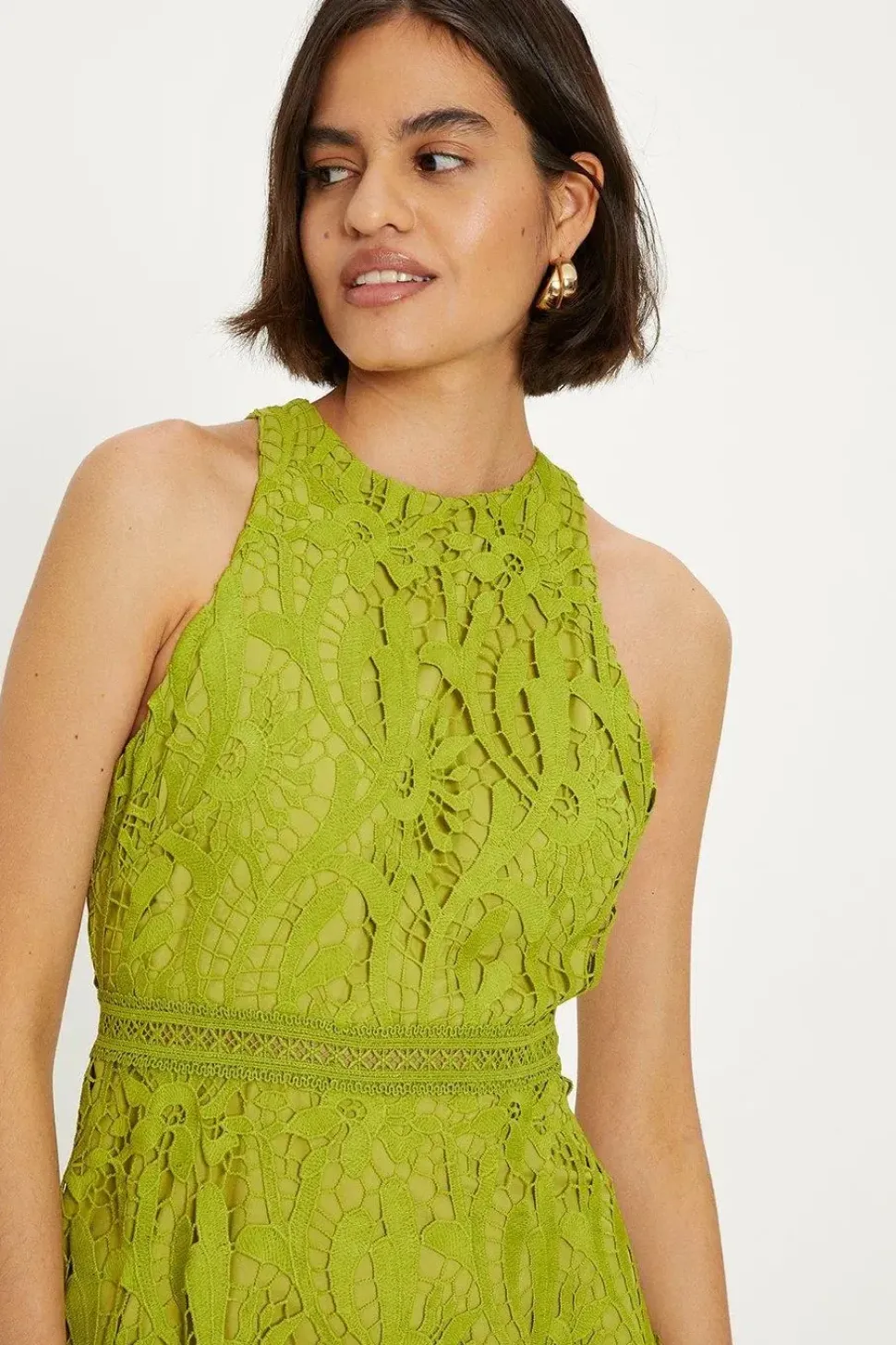 Premium Floral Lace Halter Midaxi Dress