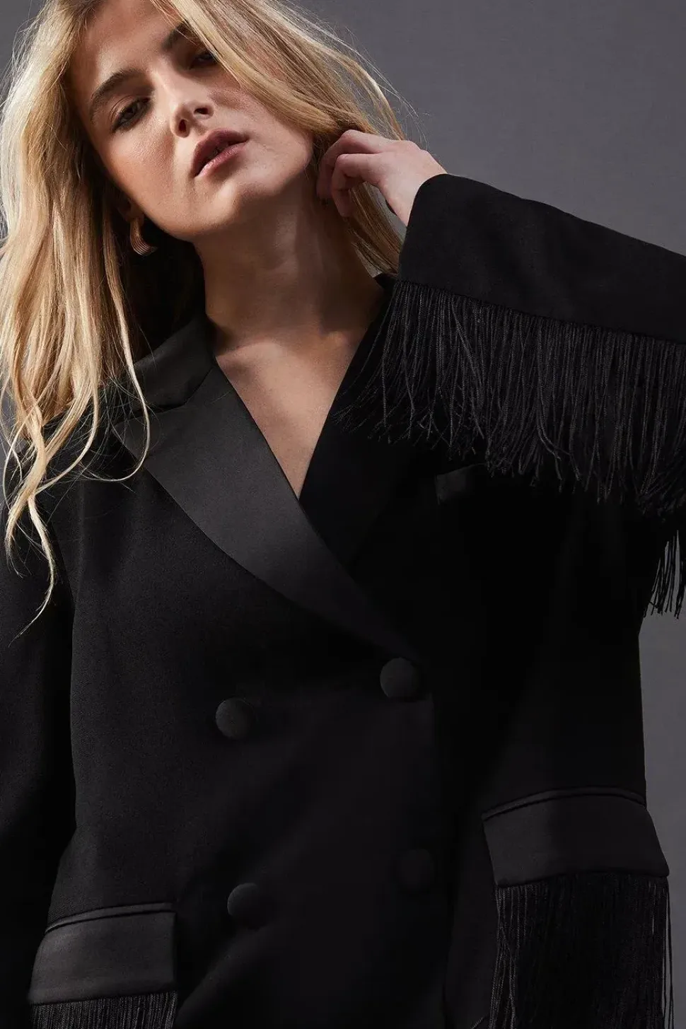Premium Fringe Double Breast Blazer Dress