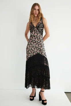 Premium Fringing V Neck Maxi Dress