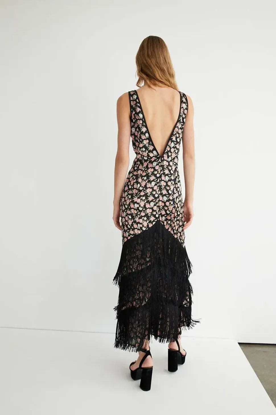 Premium Fringing V Neck Maxi Dress