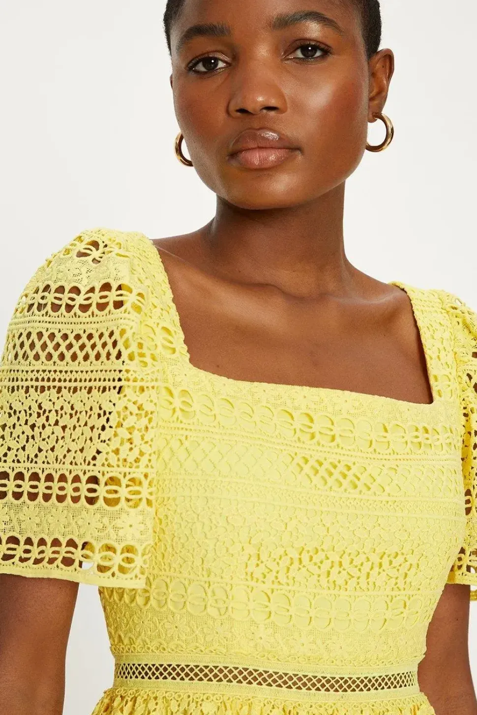 Premium Geo Lace Square Neck Skater Dress