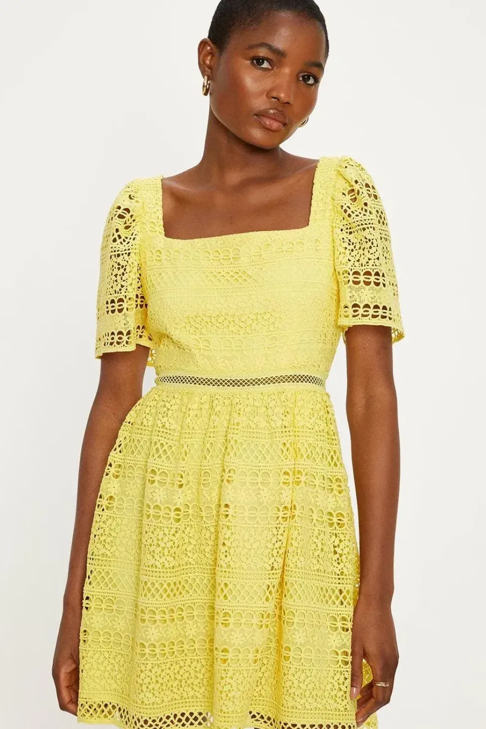 Premium Geo Lace Square Neck Skater Dress