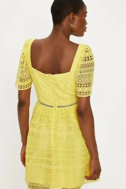 Premium Geo Lace Square Neck Skater Dress