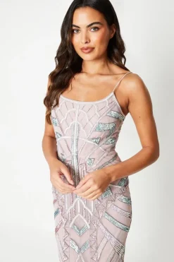 Premium Hand Embellished Deco Pencil Midi Dress