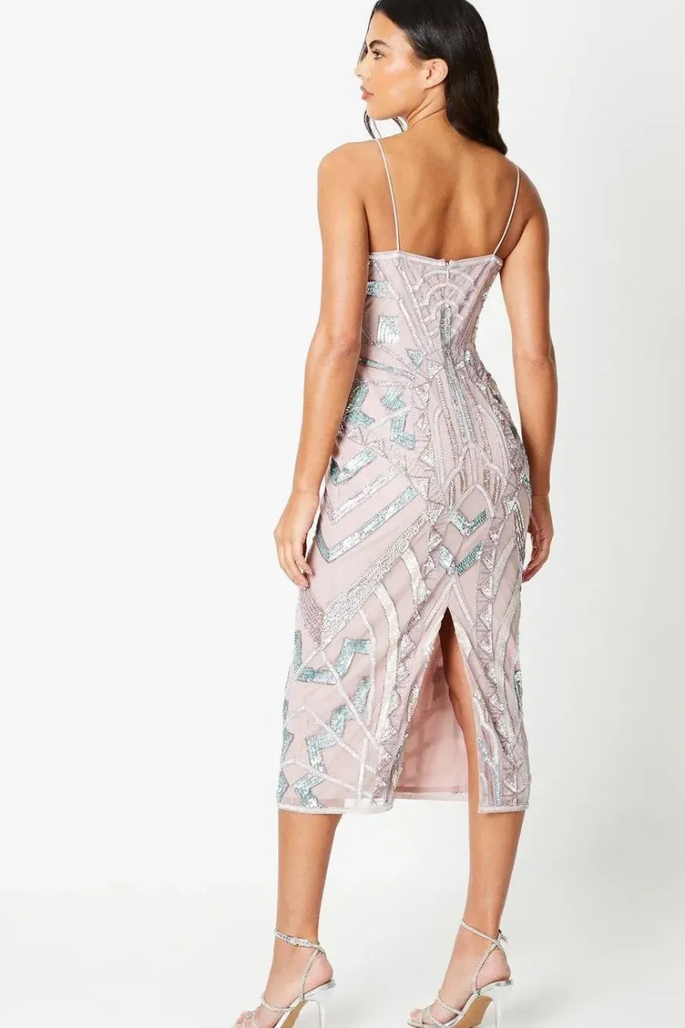 Premium Hand Embellished Deco Pencil Midi Dress