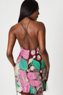 Premium Hand Embellished Floral Mini Dress