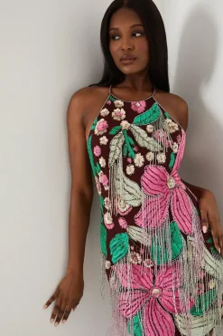 Premium Hand Embellished Floral Mini Dress